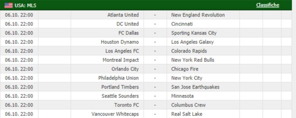 Calendario partite MLS 