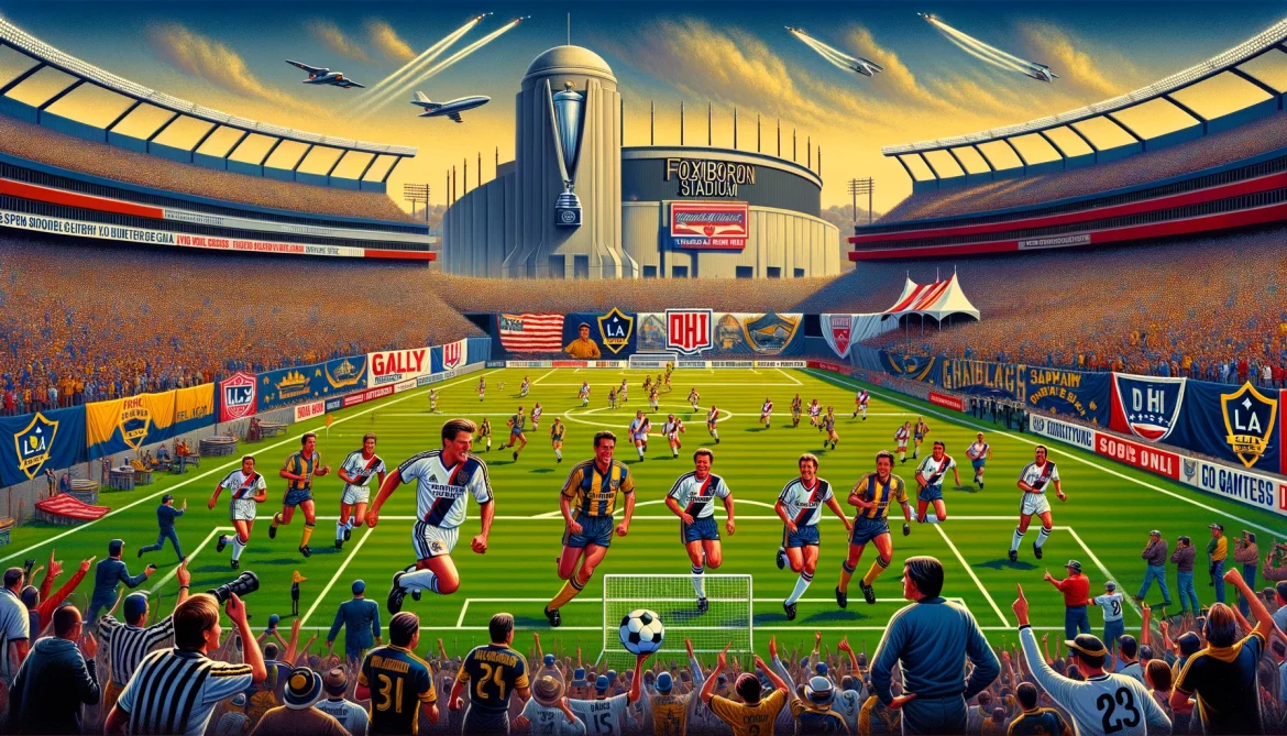 DALL·E 2024-05-19 17.34.04 – A landscape image depicting the 1996 MLS Cup final played at Foxboro Stadium in Massachusetts between LA Galaxy and DC United. The scene should captur