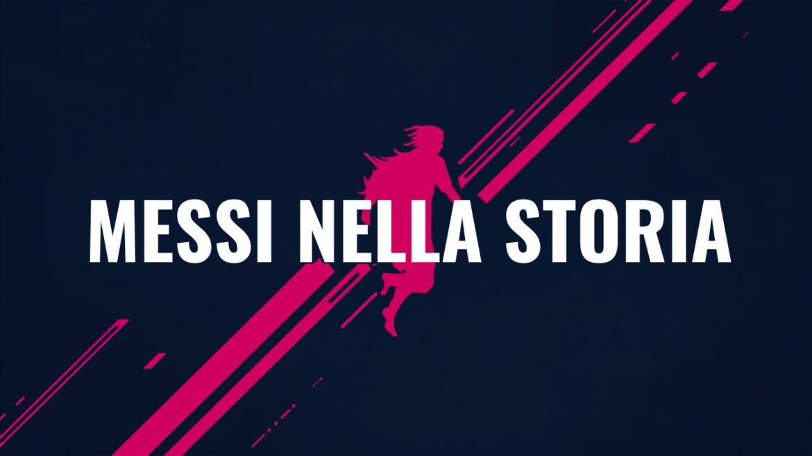 Grafica editoriale MLS con silhouette di calciatore e scritta Messi nella storia